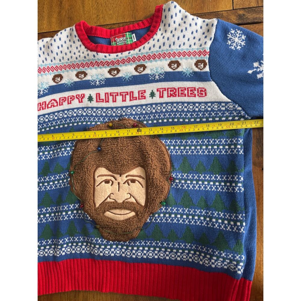 Bob Ross Happy Little Trees Light Up Ugly Christmas Sweater Size L - Picture 8 of 13